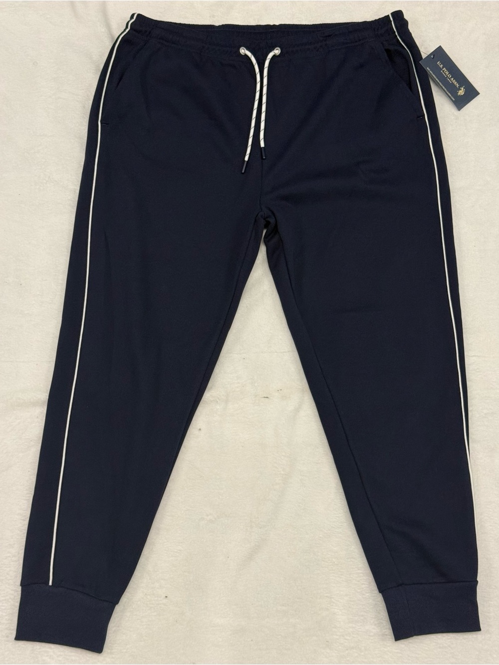 Men’s U.S. Polo Assn Sport Jogger Pants XL Navy Side Stripe NWT Drawstring